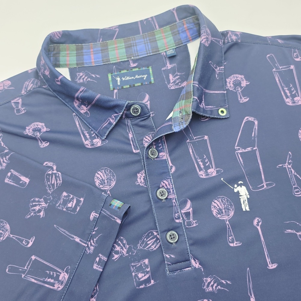 William Murray Off The Rocks Men's Large Navy Blue Performance Golf Polo Stretch